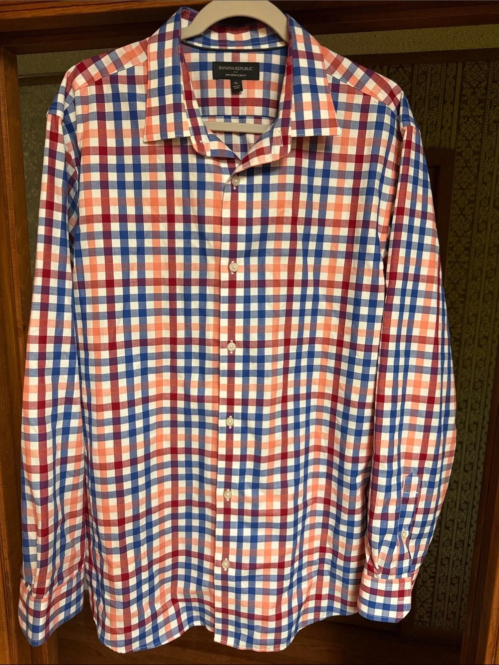 Banana Republic Red, Blue & White Check Dress Shirt